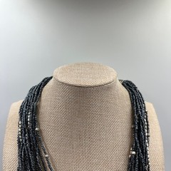Coldwater Creek Multi-Strand Seed Bead Necklace Silver Tone Hammer Slide Accent