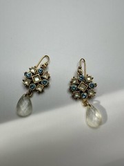 Vintage Gold Blue Rhinestone Dangle Earrings 4.5cm JB17
