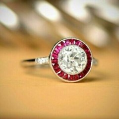 Art Deco 2.18CT Lab-Created Diamond Halo Ruby Wedding 14K White Gold Filled Ring