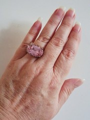 Pink Topaz CZ Statement Ring With Dangling Butterfly Charm 7 Sterling Silver