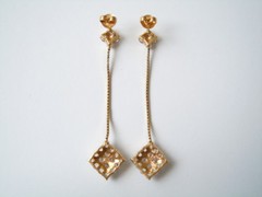 Earrings Studs Jewelry Stones Clear Long Square Gold Tone 4.7 g/Length 6.2 cm