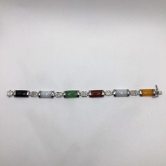 Sterling 925 FAS Asian Segmented Semiprecious Stone Gems Bracelet Vintage 7.5”