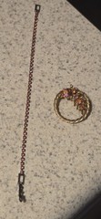 Vintage Watermelon AB Rhinestone Wreath Brooch Bracelet Set Mid Century Costume