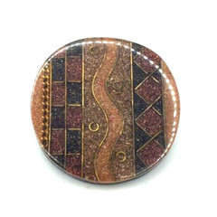 Vintage Plastic Resin Layered Brown Gold Black Round Geometric Pin 1970s
