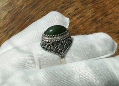 Vintage Soviet Russian Sterling Silver 925 Ring Jade ,Women’s Jewelry Size 7.75