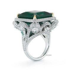 925 Sterling Silver Cz Ring 30CT(20MM) Green Emerald White Round Cocktail Party