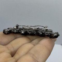 Vtg Jet Black Rhinestone Crescent Statement Gunmetal Brooch Marquise Teardrop