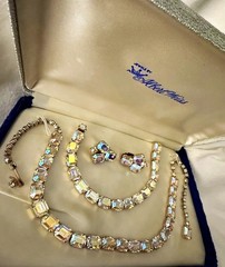 Weiss AB Crystal Necklace Bracelet Earrings Set Original Box 1950s Parure