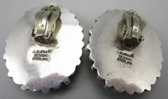 BEAUTIFUL 1 5/8″ JOAN SLIFKA STERLING SILVER ONYX CABOCHON CLIP ON EARRINGS