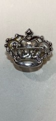 Silver Tone And Green Stone Crown Brooch As Pictured