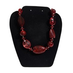Vintage Women’s Chunky Acrylic Stones Necklace Burgundy 8.5 + 4 Inches