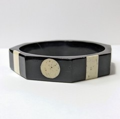 Horn and bone bangle bracelet black and white octagon shaped vintage retro