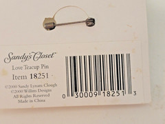 NOS Retro Love Teacup Decorative Pin Brooch Sandy’s Closet 2000 Item 18251