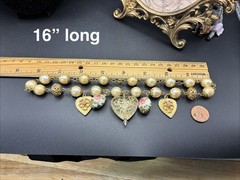 Romantic Vintage Assemblage Necklace, Valentine Hearts Roses & Rhinestones OoaK