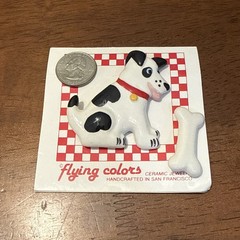 Vintage Flying Colors Ceramic Spotted Dog & Bone Pin