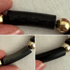 Vintage Boho Statement Choker Necklace 15.5in Black Tube Beads Gold Artisan