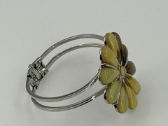 Flower Cuff Vintage Style Bracelet Silver Tone Brown Yellow Enamel