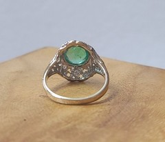 Vintage 14k White Gold Engagement Ring 1.35CT. Natural Round Colombian Emerald