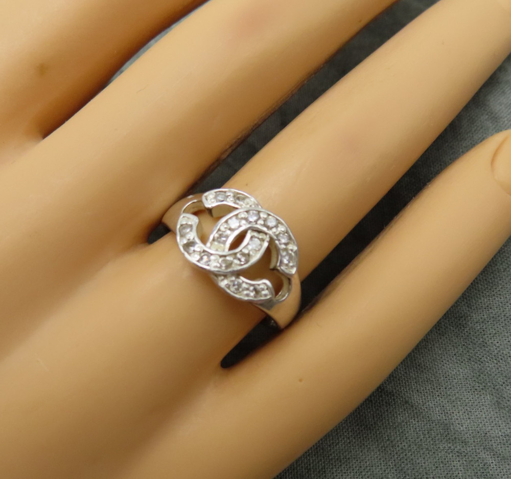 Vintage Sterling Silver Ring Cocktail Clear Faceted Crystal Size 8 Band 926c