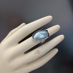 Silver Sculptural Pearl Ring Large Baroque Organic Statement Boho Asymmetrical