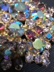 Vintage Juliana Delizza Elster Amethyst Pink Blue Broach Rhinestone Gold Tone
