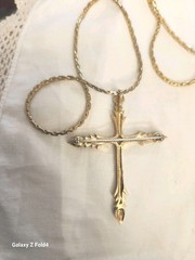 Beautiful Large Marked JOMAZ Gold Tone Cross Jade Tips