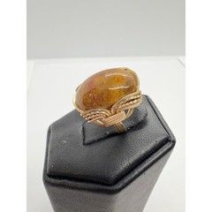 Vintage Gold-Filled Wire Wrapped Agate Ring Size 3.25 Handmade Artisan Setting