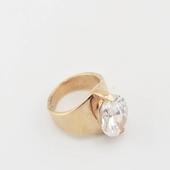 Vtg Sz 6 Ring ESPO Lg Oval Cubic Zirconia 14KGE Gold Electroplated Jewelry