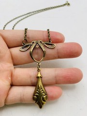 Gold Tone Art Nouveau Vintage Style Elegant Fancy Drop Down Bridgerton Necklace