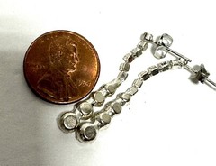 Blue Faux Pearl Necklace 3 Strand Rhinestone Bow + Dangle Earrings Pierced