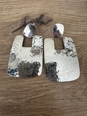 Vintage 925 Sterling Silver Hammered Rectangle Dangle Drop Earrings Signed