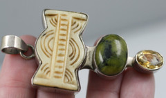 Sterling Silver 925 multi colored green marbled cabochon Pendant-Artisan
