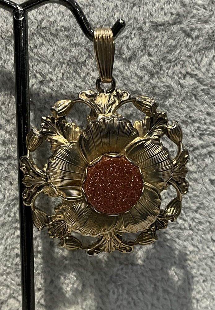 Vintage 1960s Goldstone Shimmering Copper Flower Pendant 1/20 14K Gold Filled