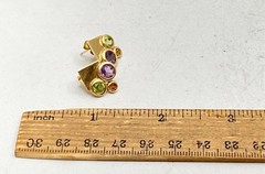 Vintage 14K Yellow Gold Amethyst Peridot Citrine Geometric Post Earrings 5/8″