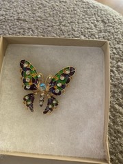 Colorful Diamond Like Inlaid Rhinestones On This Colorful Butterfly Brooch Pin