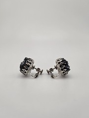 Miriam Haskell Silver-Toned with Black Beads Earrings Mid-Century Screw-Back
