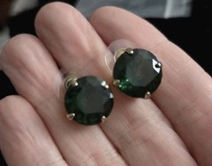 Vintage Rhinestone Earrings Signed GRAZIANO Large Emerald Green Studs