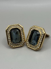 CHRISTIAN DIOR London Blue Topaz Crystal Gold Tone Vintage Clip On Earrings