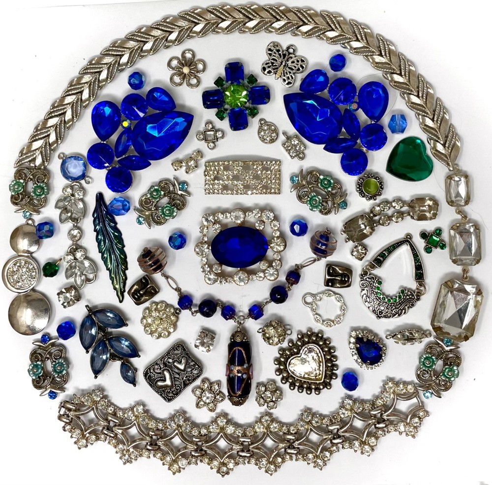Lot Vintage & Modern Jewelry Parts Broken Repurpose Craft Rhinestones Harvest L