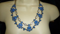 i921X Vtg costume NECKLACE RUNWAY Drag Queen Pageant Gold Tone BLUE STONE J CREW