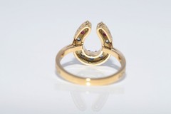 New Made 18k Gold Natural Diamond And Ruby Sapphire Emerald Horse Shoe Ring