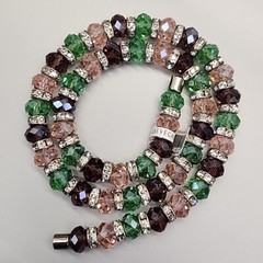 Glass Beaded Necklace Alexander Kalifano Pink Green Rondelles JTV 19″ NOS