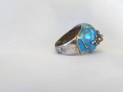 Antique Sterling Silver 925 Enamel Ivy Import Dome Ring Size 7