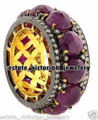 2.50Ctw Rose Cut Diamond Ruby Studded Silver Vintage Eternity Band Ring Jewelry