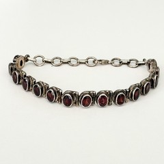Vintage 925 Sterling Silver Genuine Garnet Tennis Bracelet Adjustable