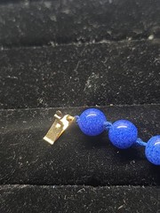Vintage Marvella Signed Blue Round Ball Glass Bead Necklace W/ Gold Plated Clasp