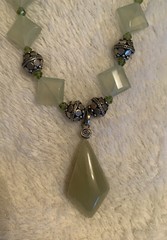 VTG Golden Prehnite Stone Pendant Necklace