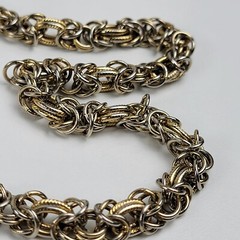 Vintage Silver And Gold Tone Fancy Chain Necklace 37 Inch Spring Ring Clasp