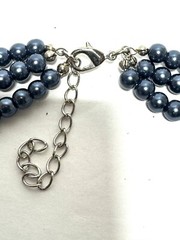Blue Faux Pearl Necklace 3 Strand Rhinestone Bow + Dangle Earrings Pierced