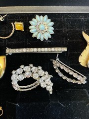 Jewelry Lot Ronte Diamond Dust Necklace Rhinestone Brooch Earrings 17 Pcs Vntg